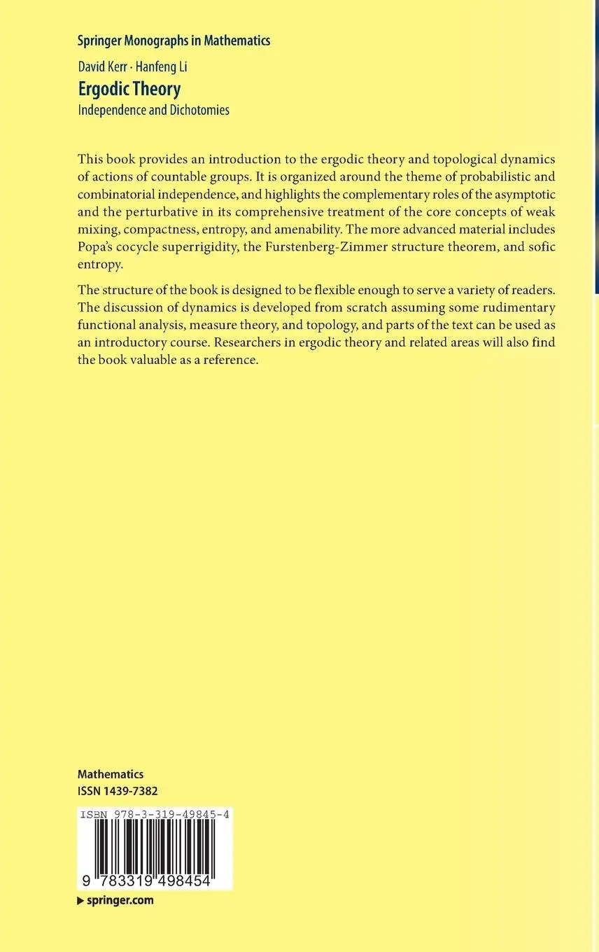 Rückseite: 9783319498454 | Ergodic Theory | Independence and Dichotomies | Hanfeng Li (u. a.)