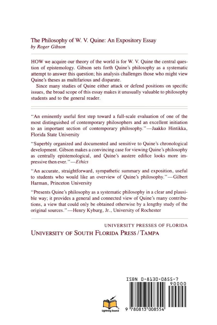 Rückseite: 9780813008554 | The Philosophy of W. V. Quine | An Expository Essay | Roger F Gibson