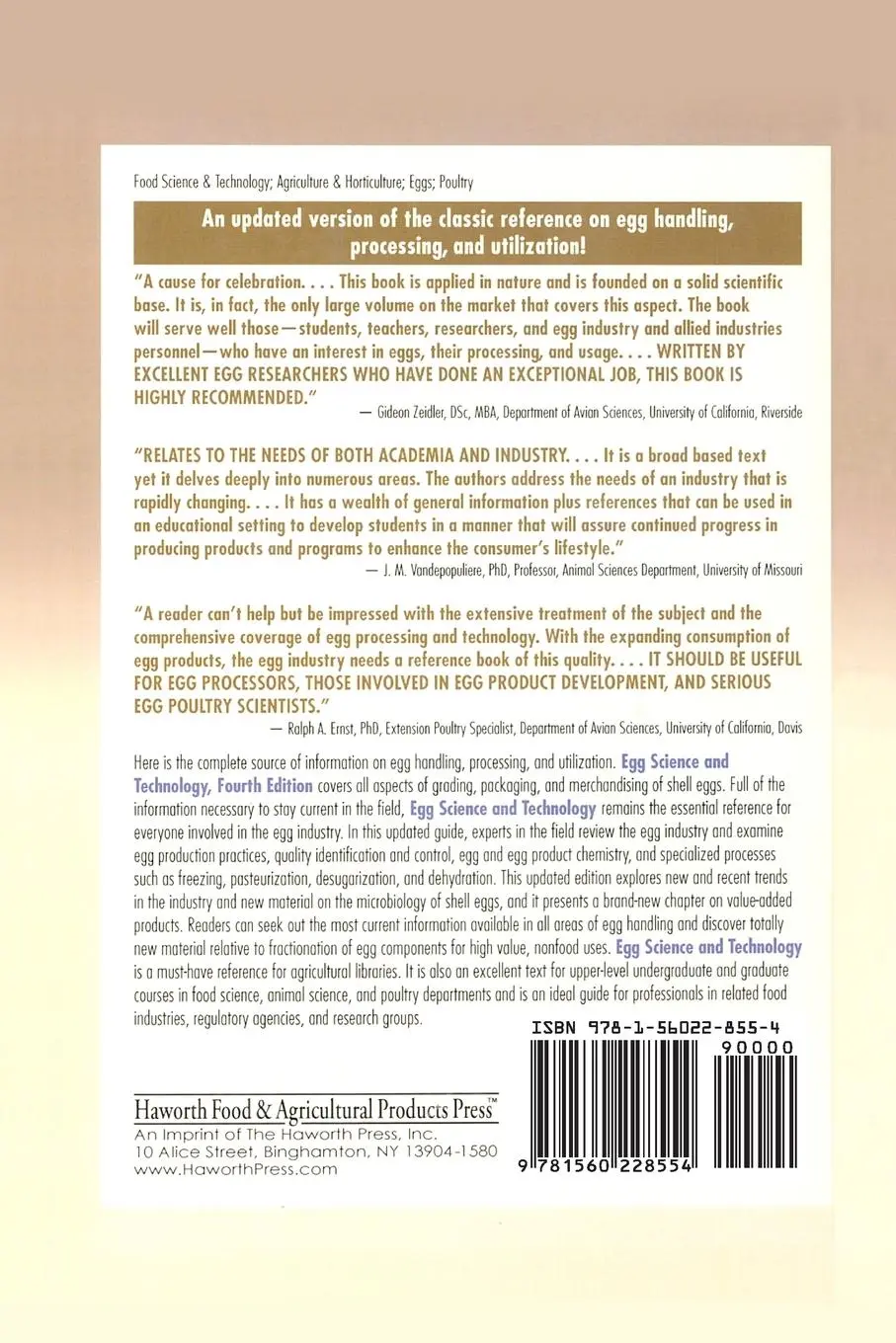 Rückseite: 9781560228554 | Egg Science and Technology | William J Stadelman (u. a.) | Taschenbuch