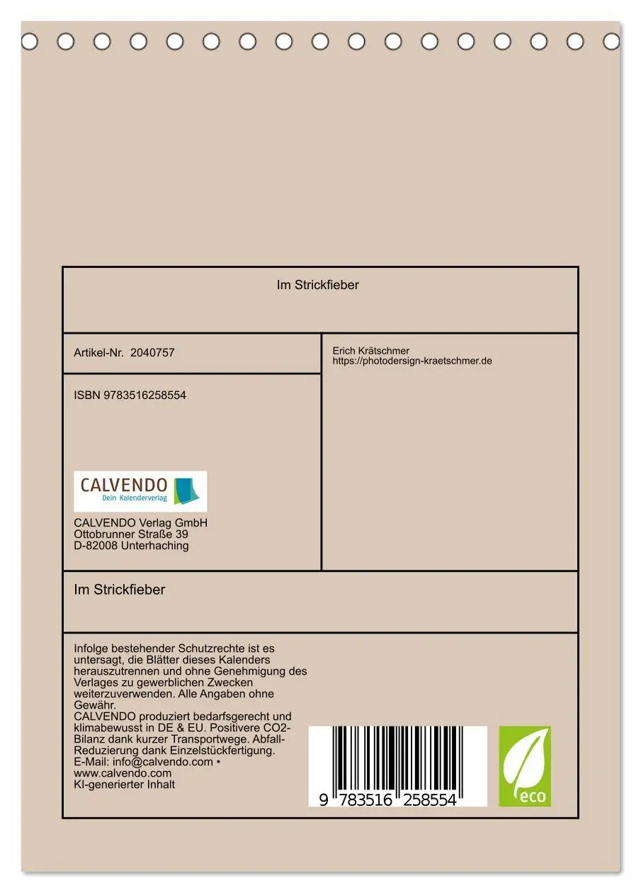 Bild: 9783516258554 | Im Strickfieber (Tischkalender 2026 DIN A5 hoch), CALVENDO...