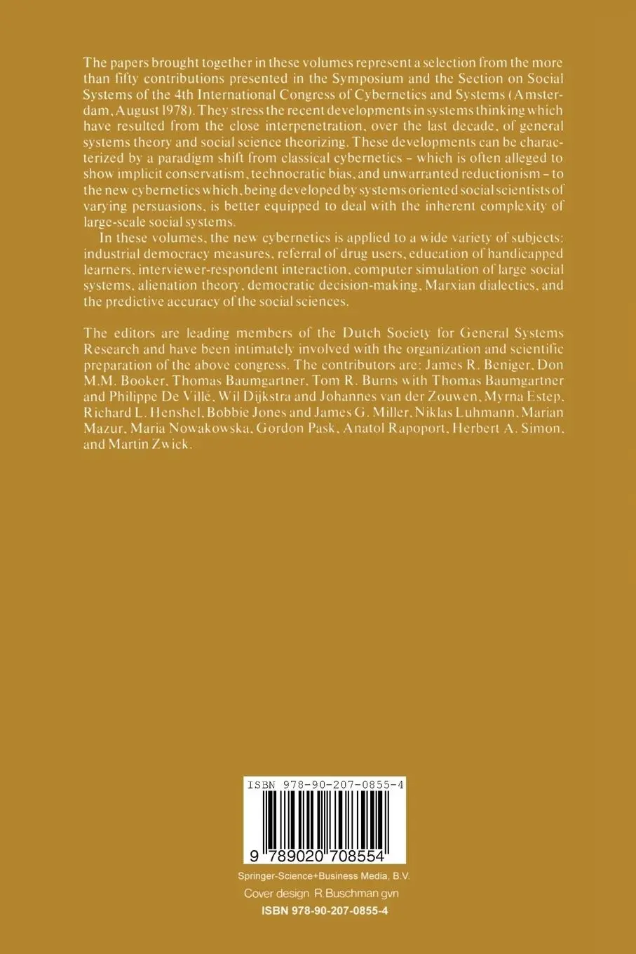 Rückseite: 9789020708554 | Sociocybernetics | An actor-oriented social systems approach Vol. 2