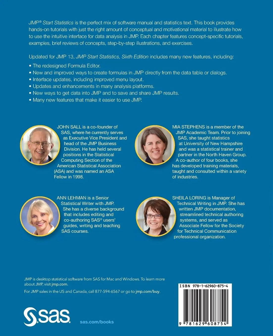 Rückseite: 9781629608754 | JMP Start Statistics | John Sall (u. a.) | Taschenbuch | Englisch