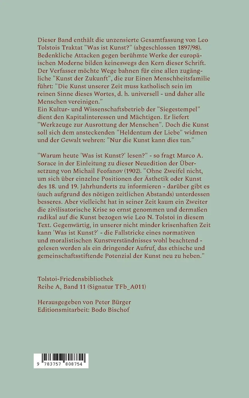 Rückseite: 9783757808754 | Was ist Kunst ? | Aus dem Russischen von Michail Feofanov | Tolstoi