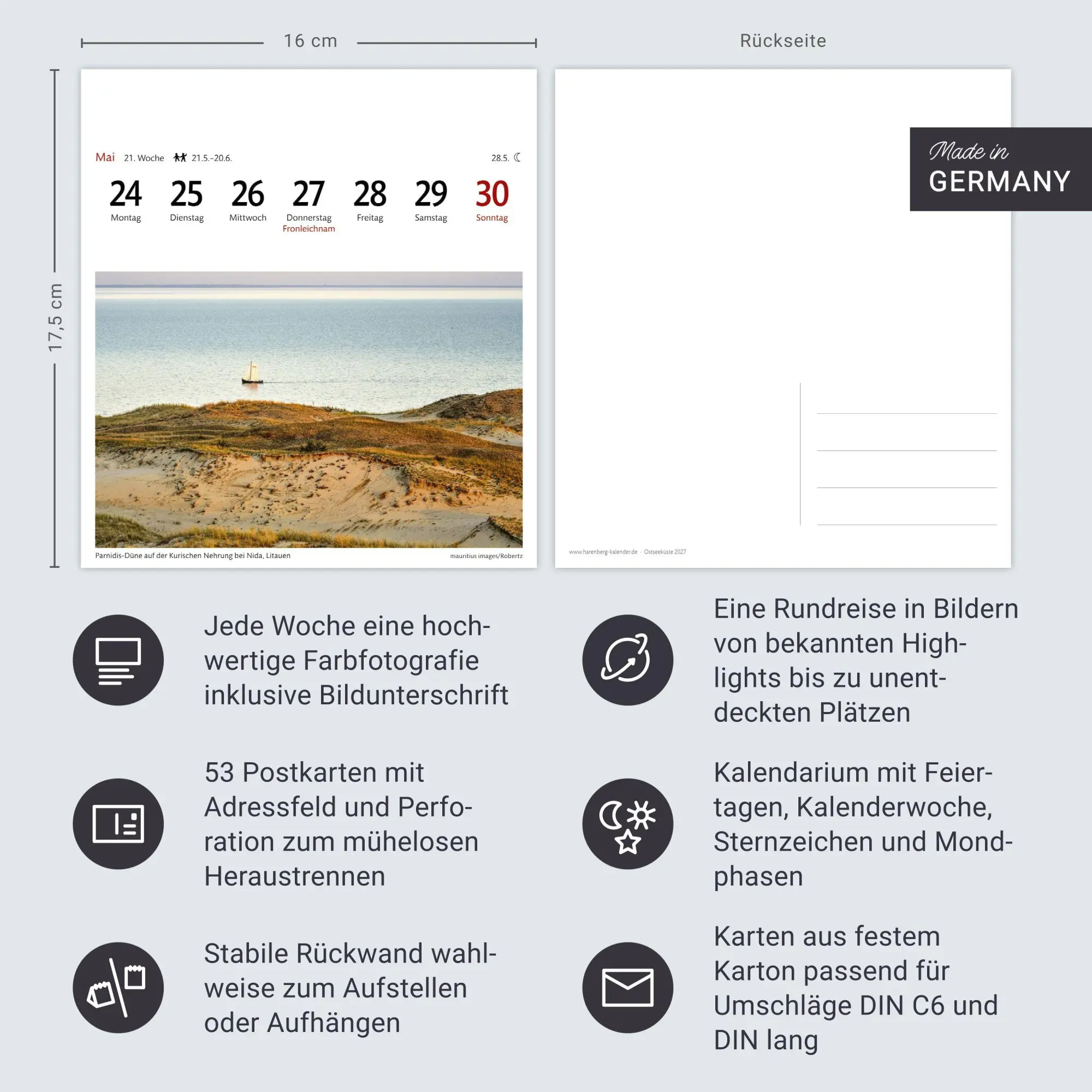 Bild: 9783840038754 | Ostseeküste Sehnsuchtskalender 2027 - Wochenkalender mit 53 Postkarten