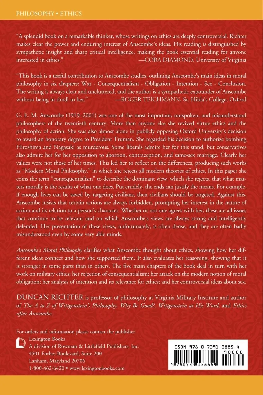 Rückseite: 9780739138854 | Anscombe's Moral Philosophy | Duncan Richter | Taschenbuch | Englisch