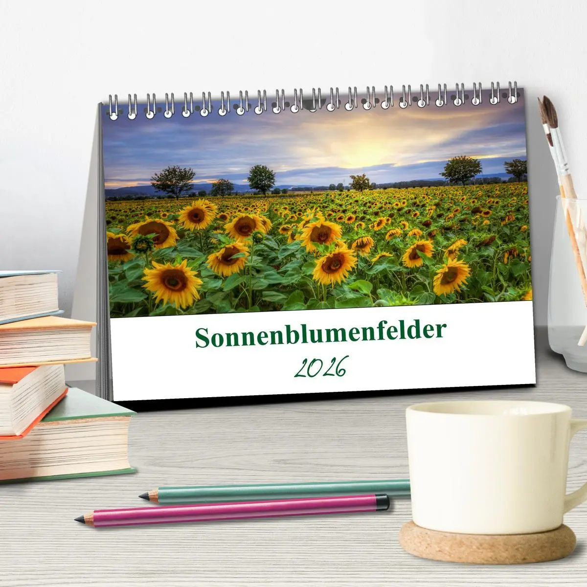 Bild: 9783457688854 | Sonnenblumenfelder (Tischkalender 2026 DIN A5 quer), CALVENDO...