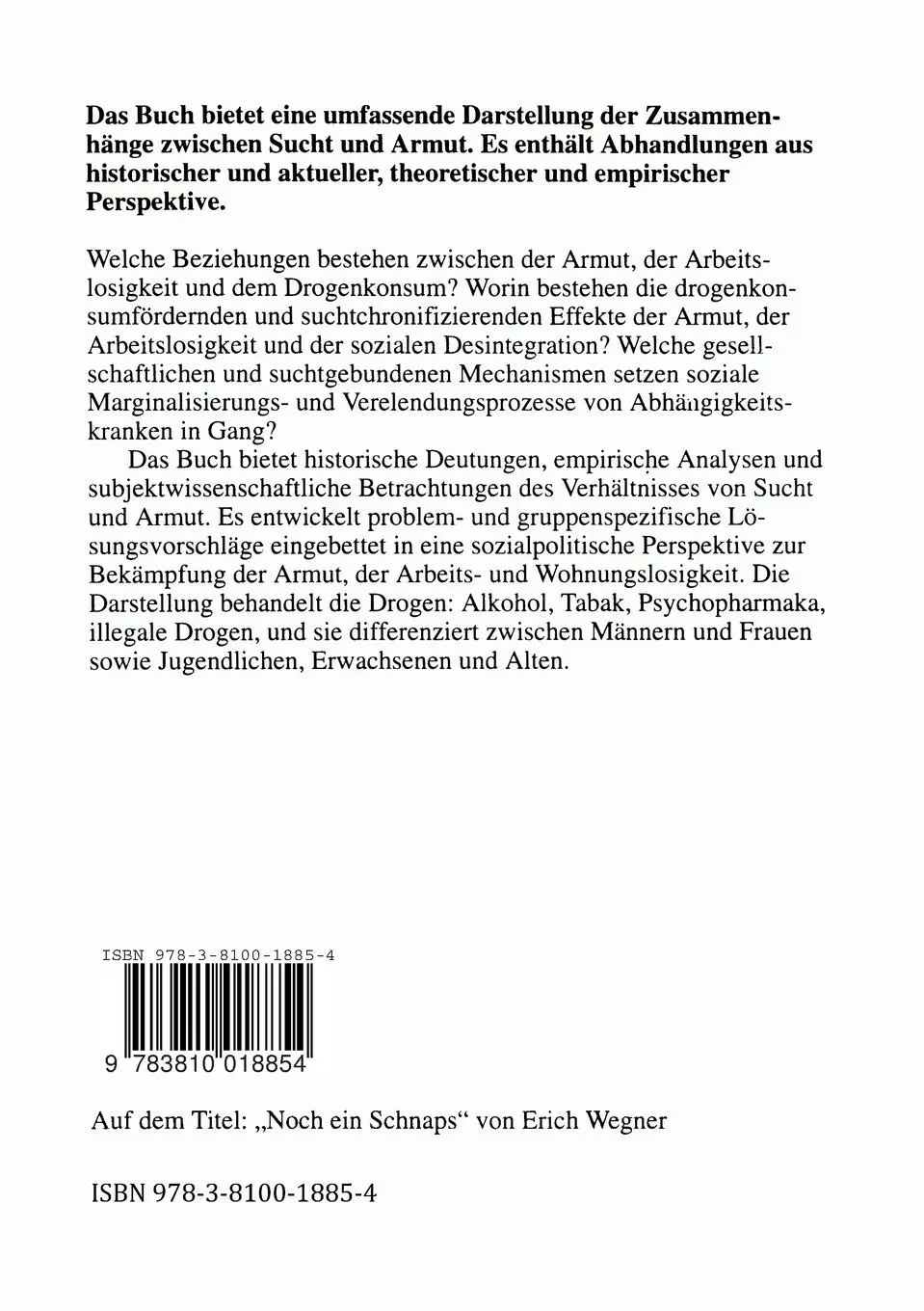 Rückseite: 9783810018854 | Sucht und Armut | Alkohol, Tabak, illegale Drogen | Dieter Henkel