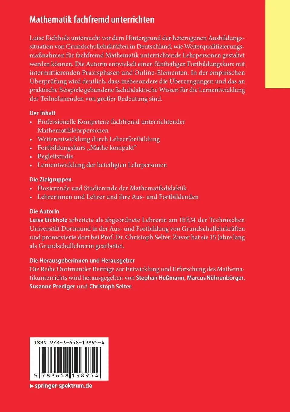 Rückseite: 9783658198954 | Mathematik fachfremd unterrichten | Luise Eichholz | Taschenbuch