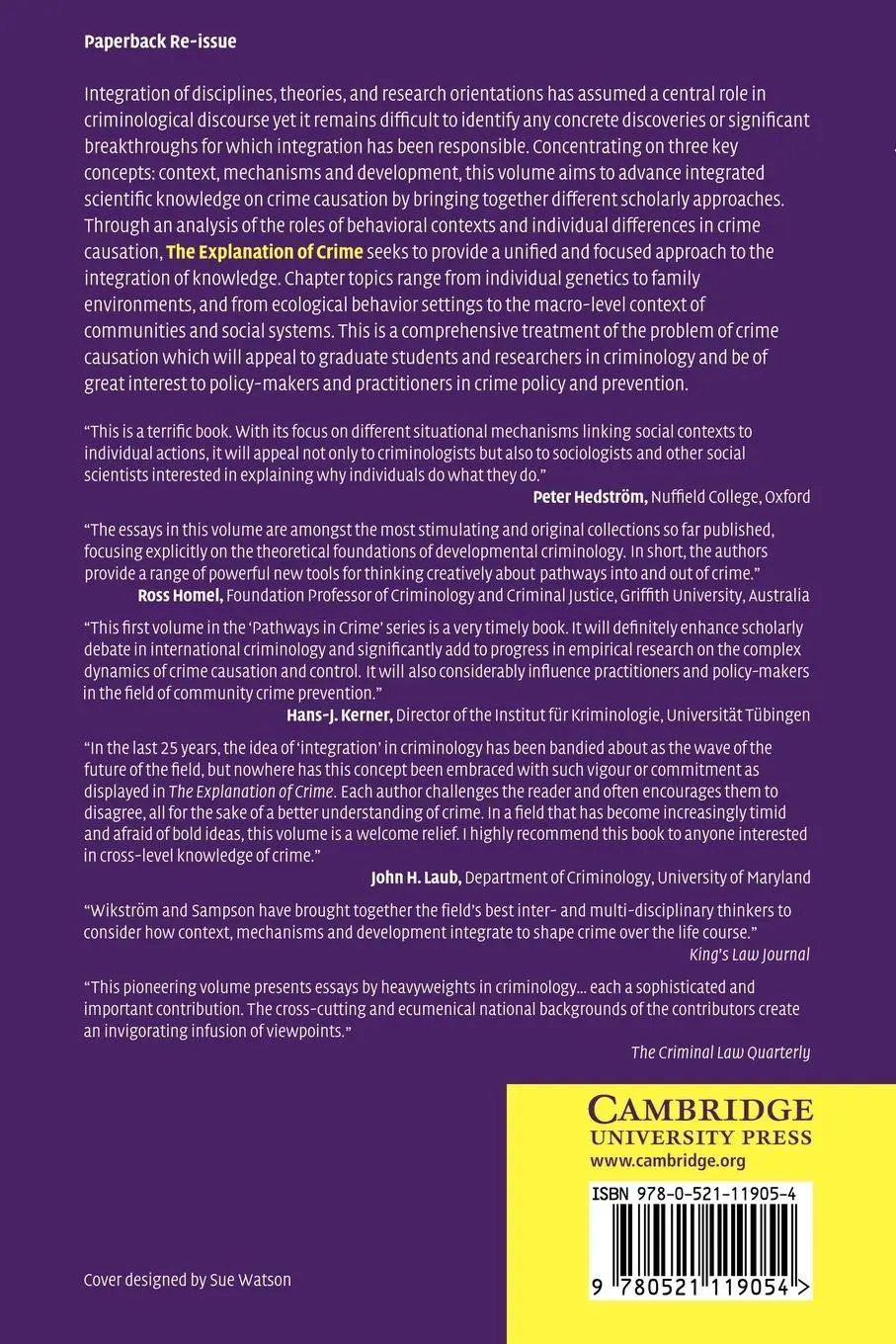 Rückseite: 9780521119054 | The Explanation of Crime | Context, Mechanisms and Development | Buch
