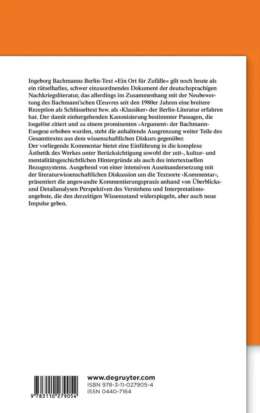 Rückseite: 9783110279054 | Ingeborg Bachmanns 'Ein Ort für Zufälle' | Christian Däufel | Buch
