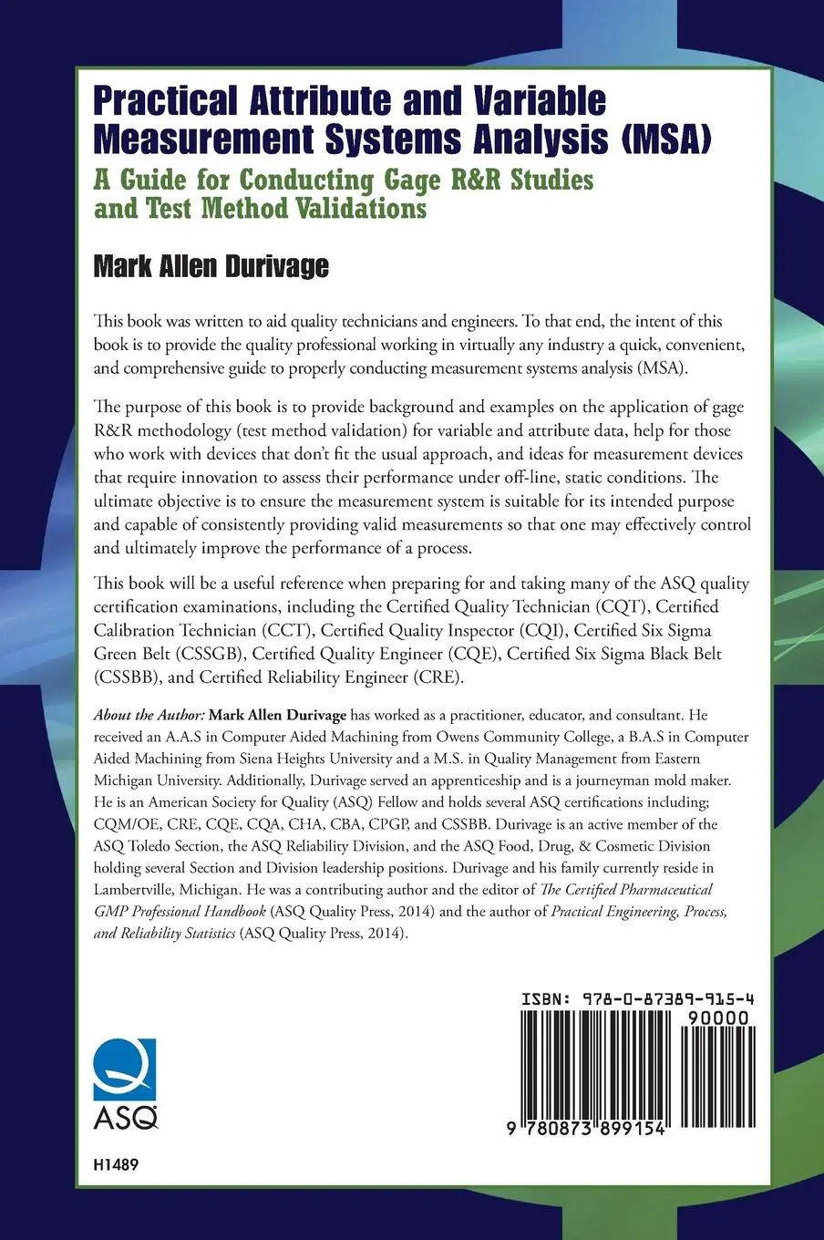 Rückseite: 9780873899154 | Practical Attribute and Variable Measurement Systems Analysis (MSA)