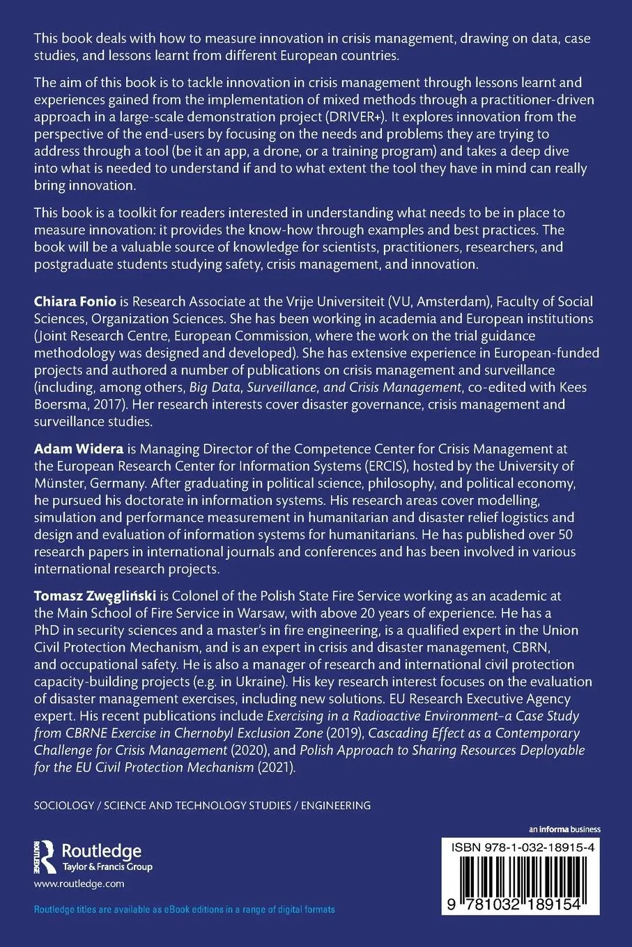 Rückseite: 9781032189154 | Innovation in Crisis Management | Chiara Fonio (u. a.) | Taschenbuch