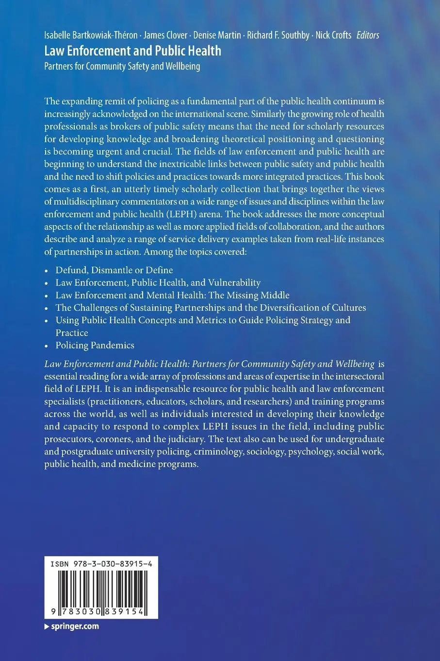 Rückseite: 9783030839154 | Law Enforcement and Public Health | Isabelle Bartkowiak-Théron (u. a.)