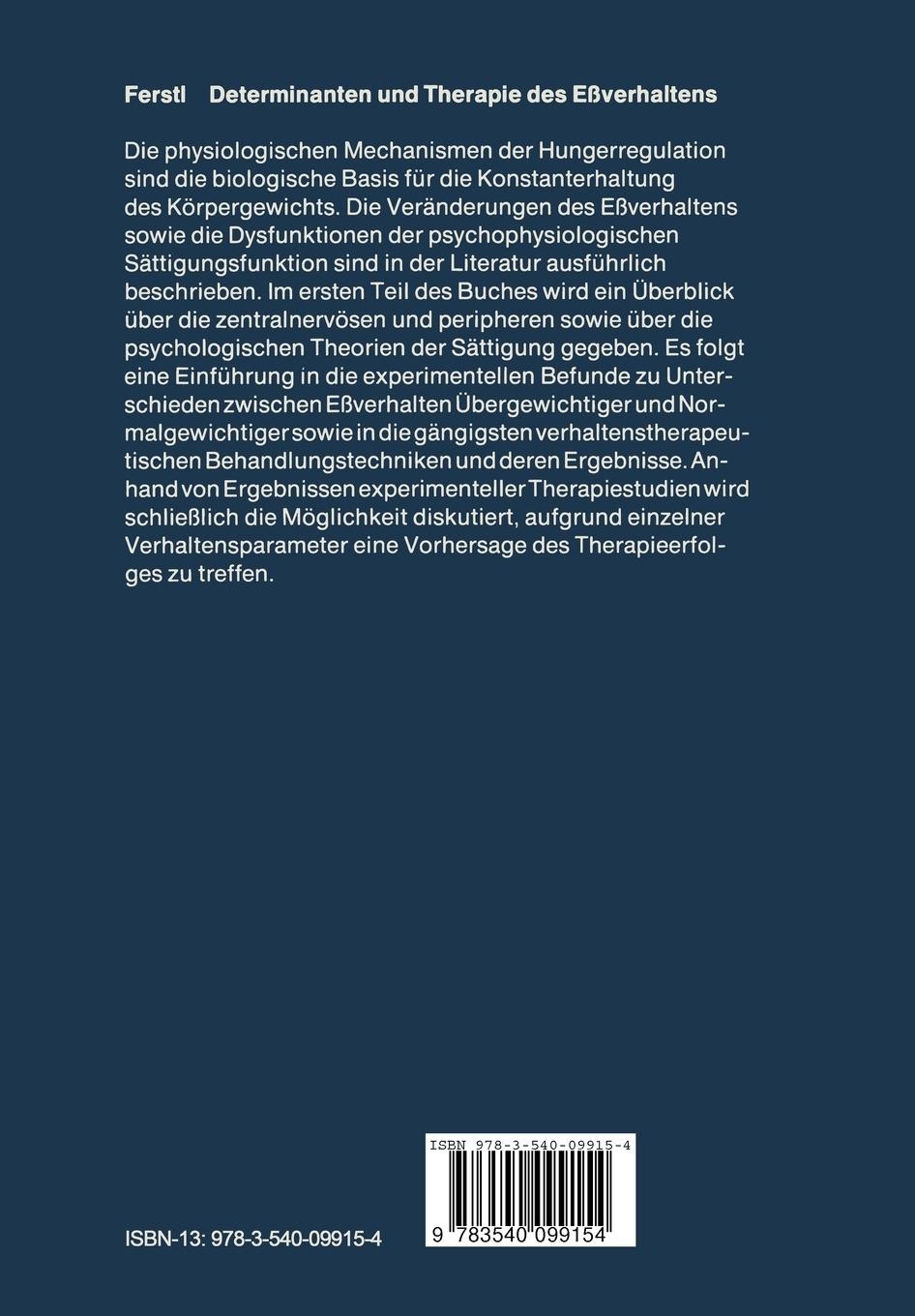 Rückseite: 9783540099154 | Determinanten und Therapie des Eßverhaltens | R. Ferstl | Taschenbuch