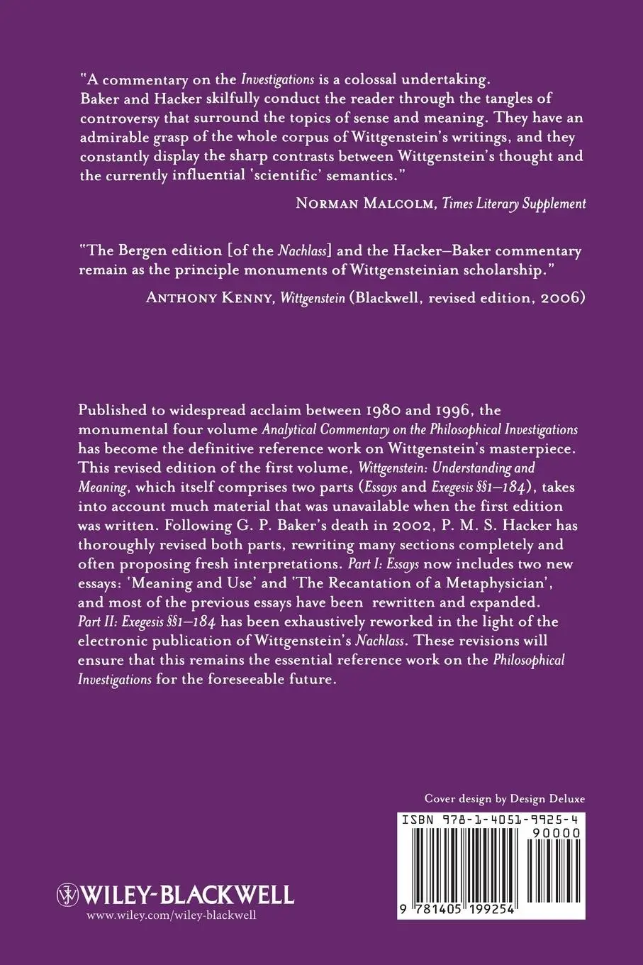 Rückseite: 9781405199254 | Wittgenstein: Understanding and Meaning | Gordon P Baker (u. a.)