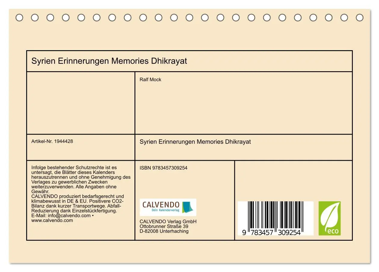 Bild: 9783457309254 | Syrien Erinnerungen Memories Dhikrayat (Tischkalender 2026 DIN A5...
