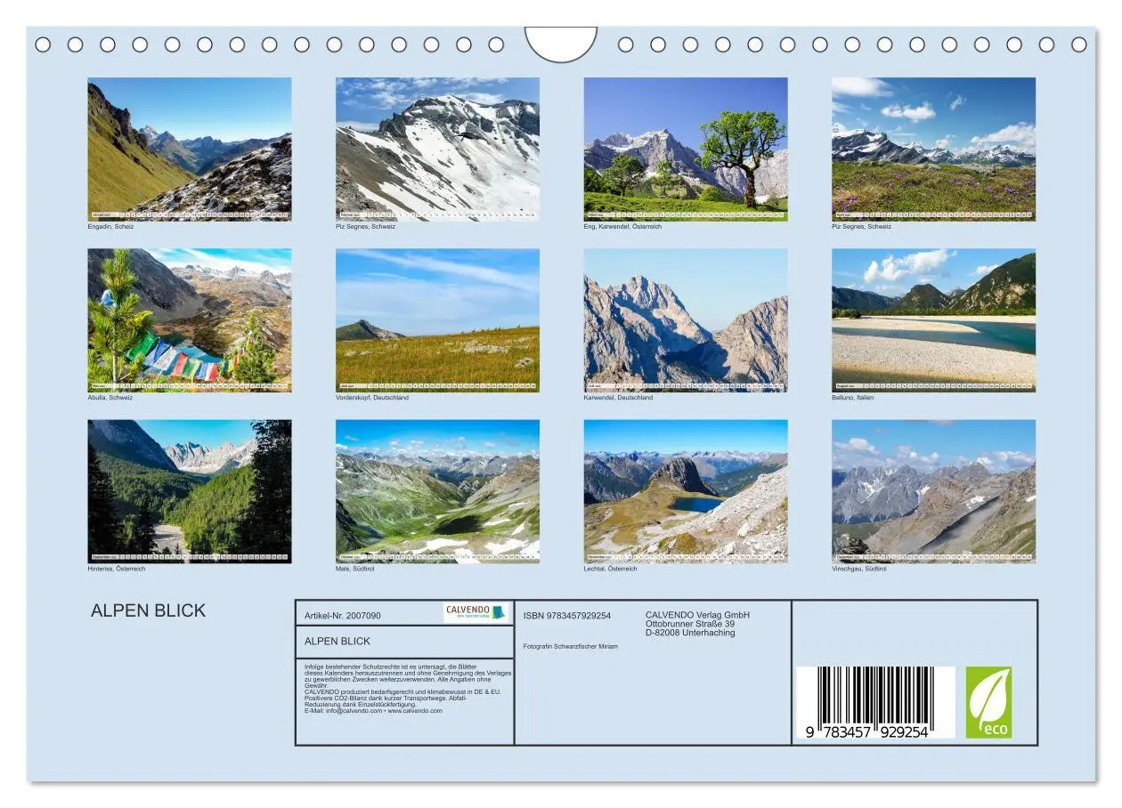 Bild: 9783457929254 | ALPEN BLICK (Wandkalender 2026 DIN A4 quer), CALVENDO Monatskalender