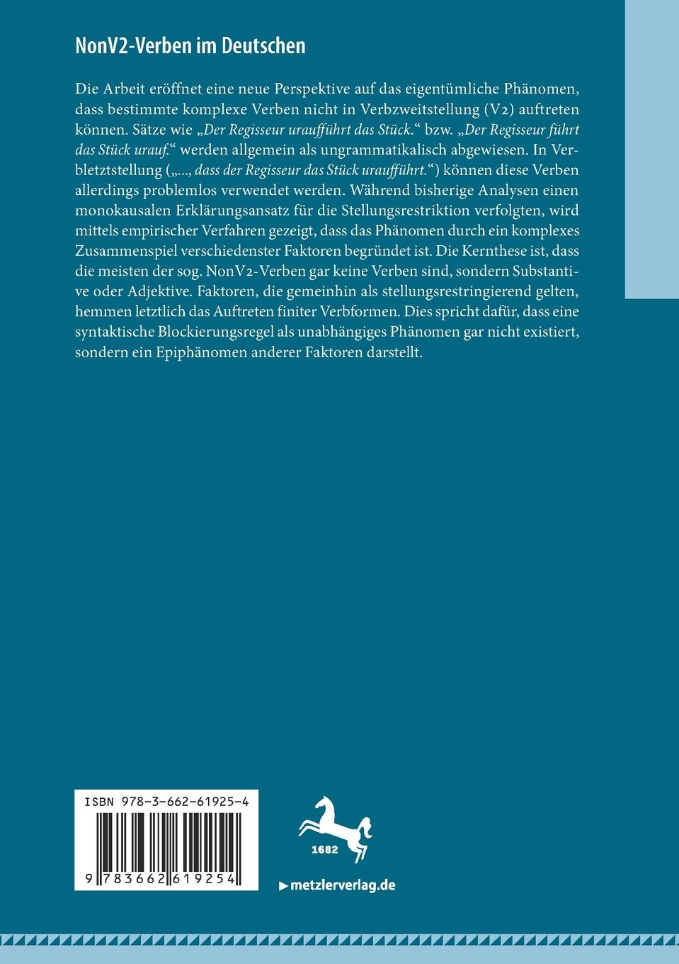 Rückseite: 9783662619254 | NonV2-Verben im Deutschen | Christian R. Forche | Taschenbuch | xi
