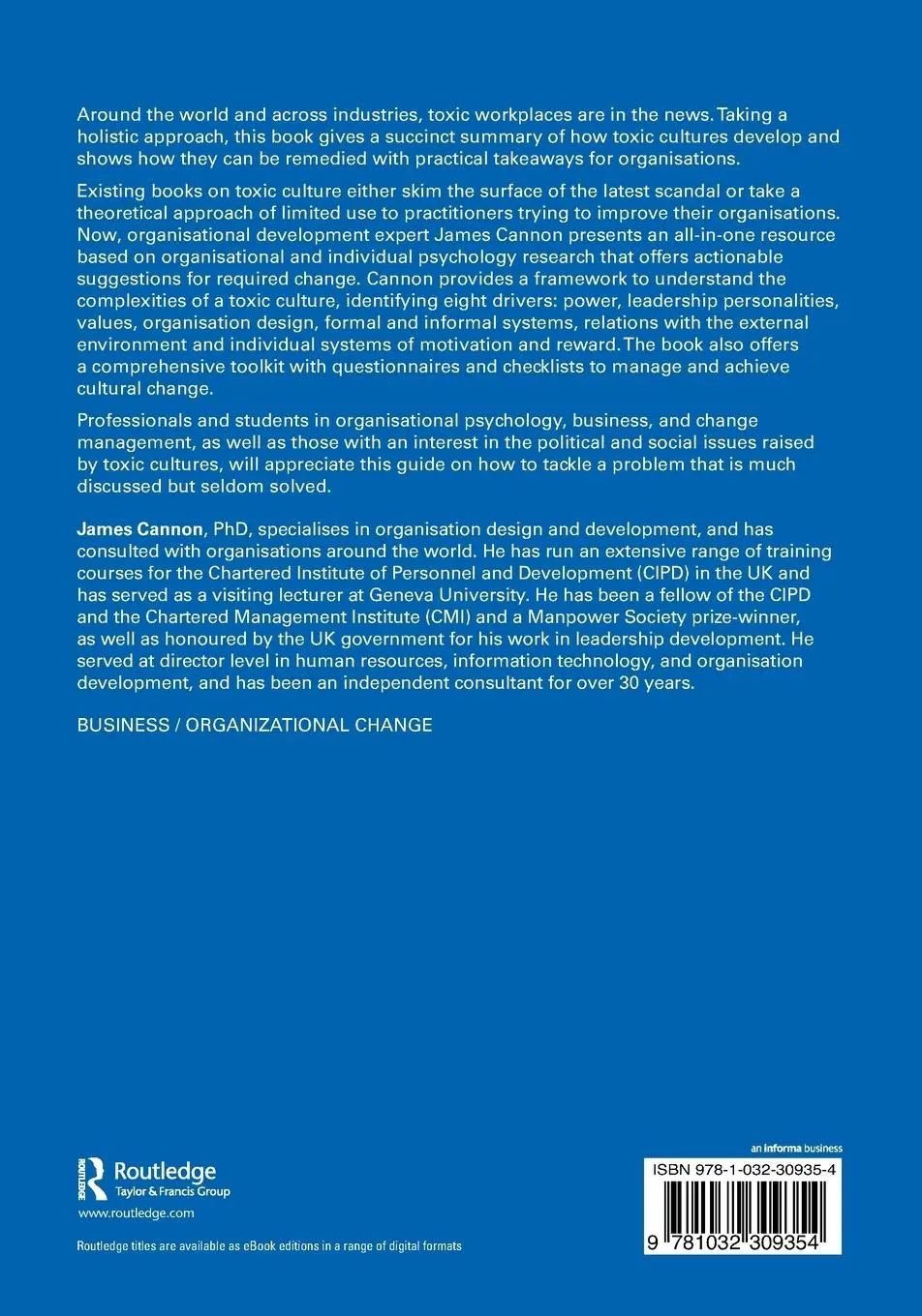 Rückseite: 9781032309354 | Toxic Cultures at Work | James Cannon | Taschenbuch | Englisch | 2022