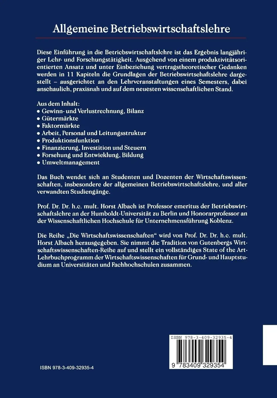 Rückseite: 9783409329354 | Allgemeine Betriebswirtschaftslehre | Einführung | Horst Albach | Buch