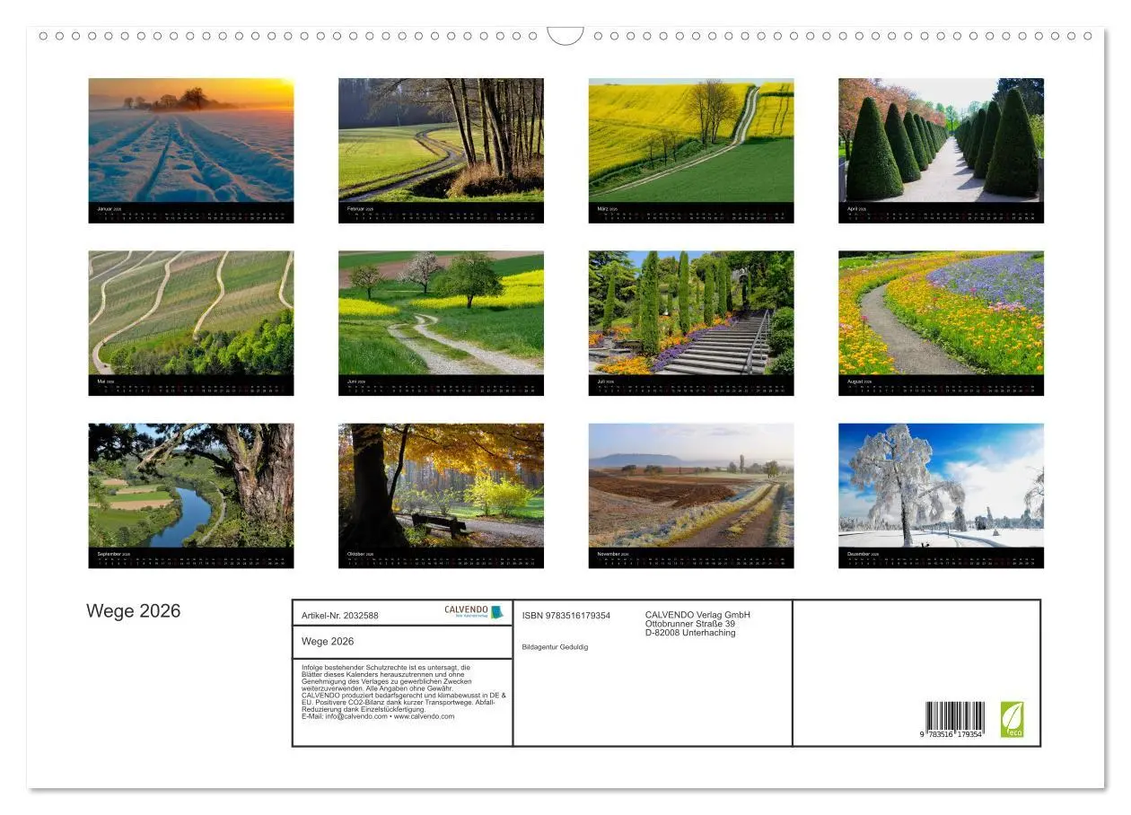 Bild: 9783516179354 | Wege 2026 (Wandkalender 2026 DIN A2 quer), CALVENDO Monatskalender