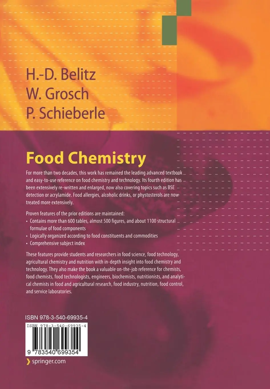 Rückseite: 9783540699354 | Food Chemistry | H. -D. Belitz (u. a.) | Taschenbuch | xliv | Englisch