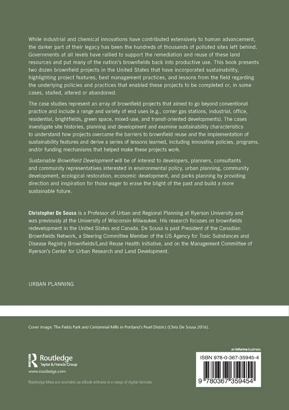 Rückseite: 9780367359454 | Sustainable Brownfield Development | Christopher de Sousa | Buch