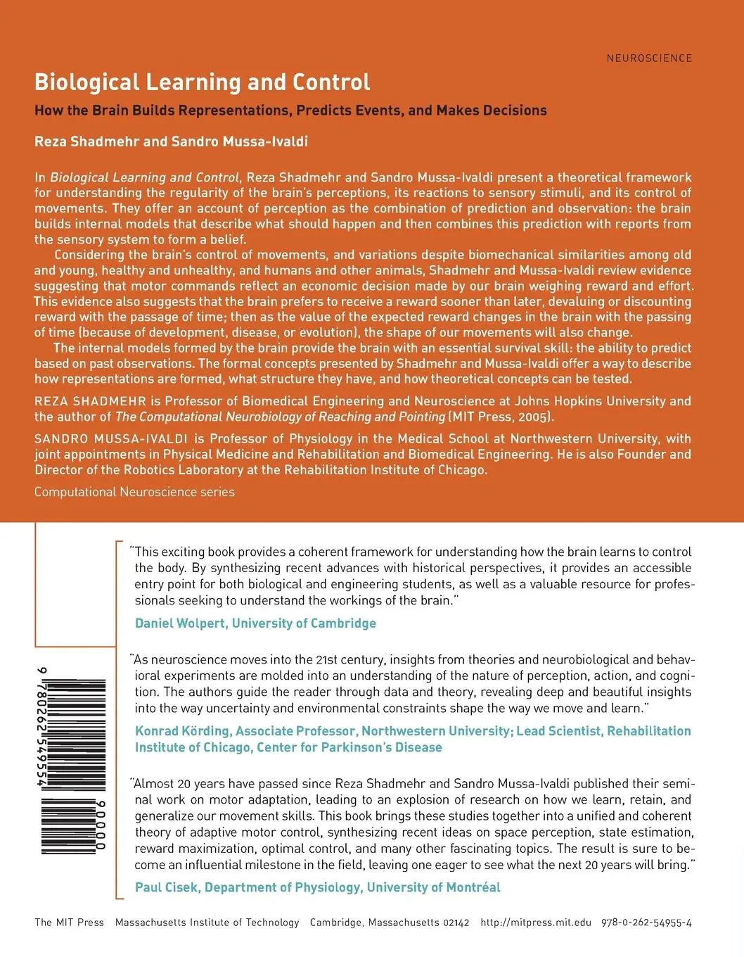 Rückseite: 9780262549554 | Biological Learning and Control | Reza Shadmehr (u. a.) | Taschenbuch