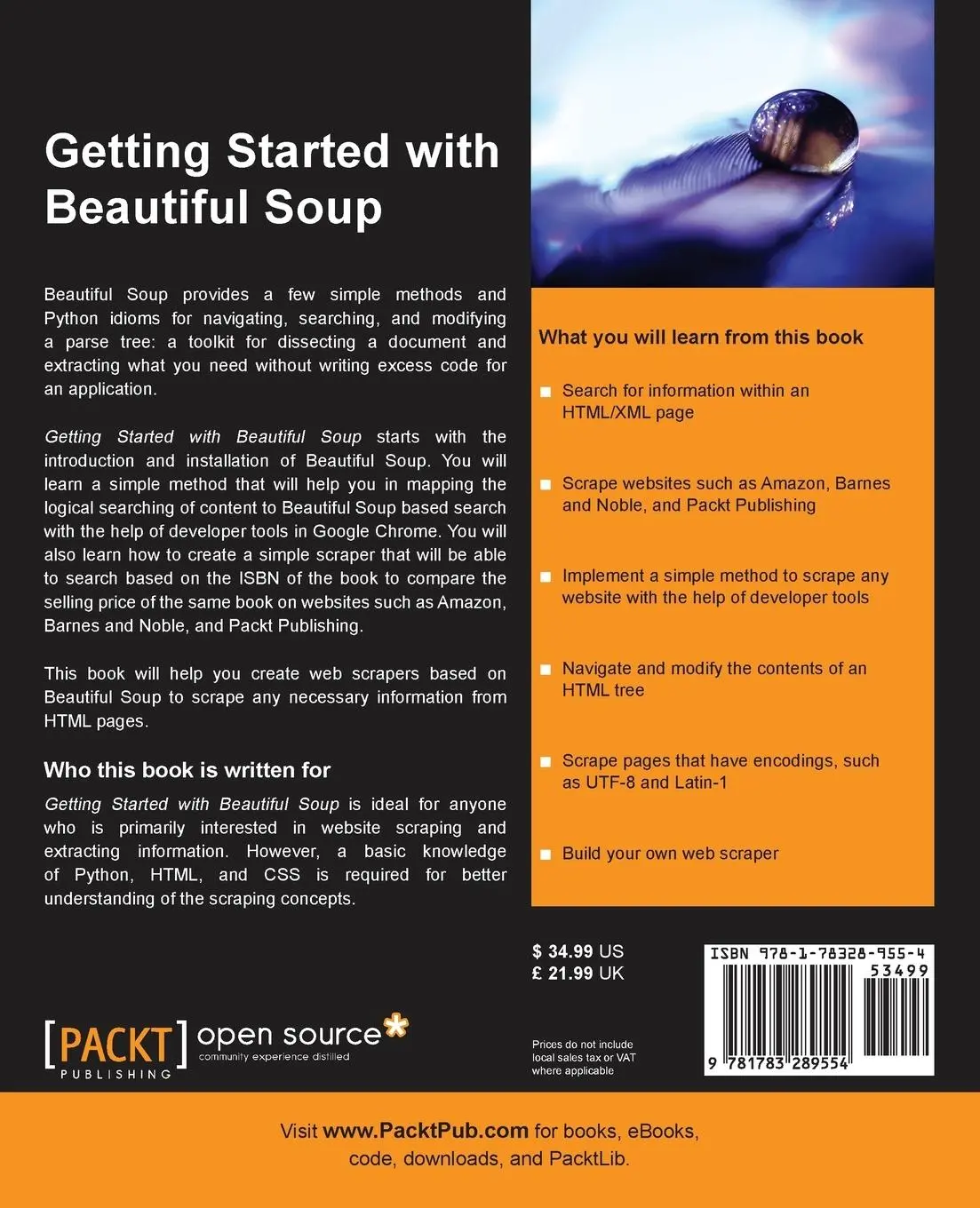 Rückseite: 9781783289554 | Getting Started with Beautiful Soup | Vineeth G. Nair | Taschenbuch