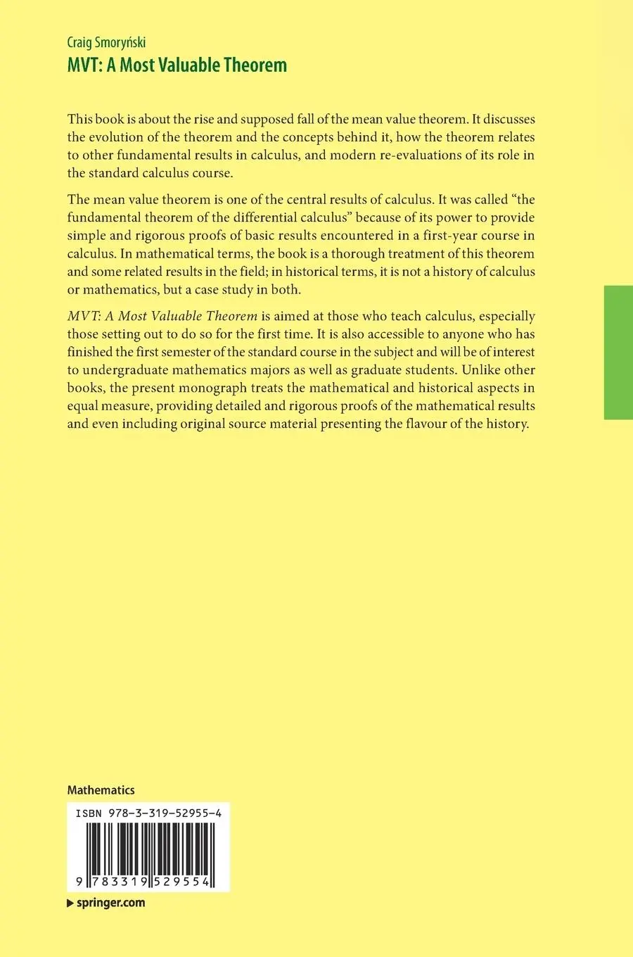 Rückseite: 9783319529554 | MVT: A Most Valuable Theorem | Craig Smorynski | Taschenbuch | x