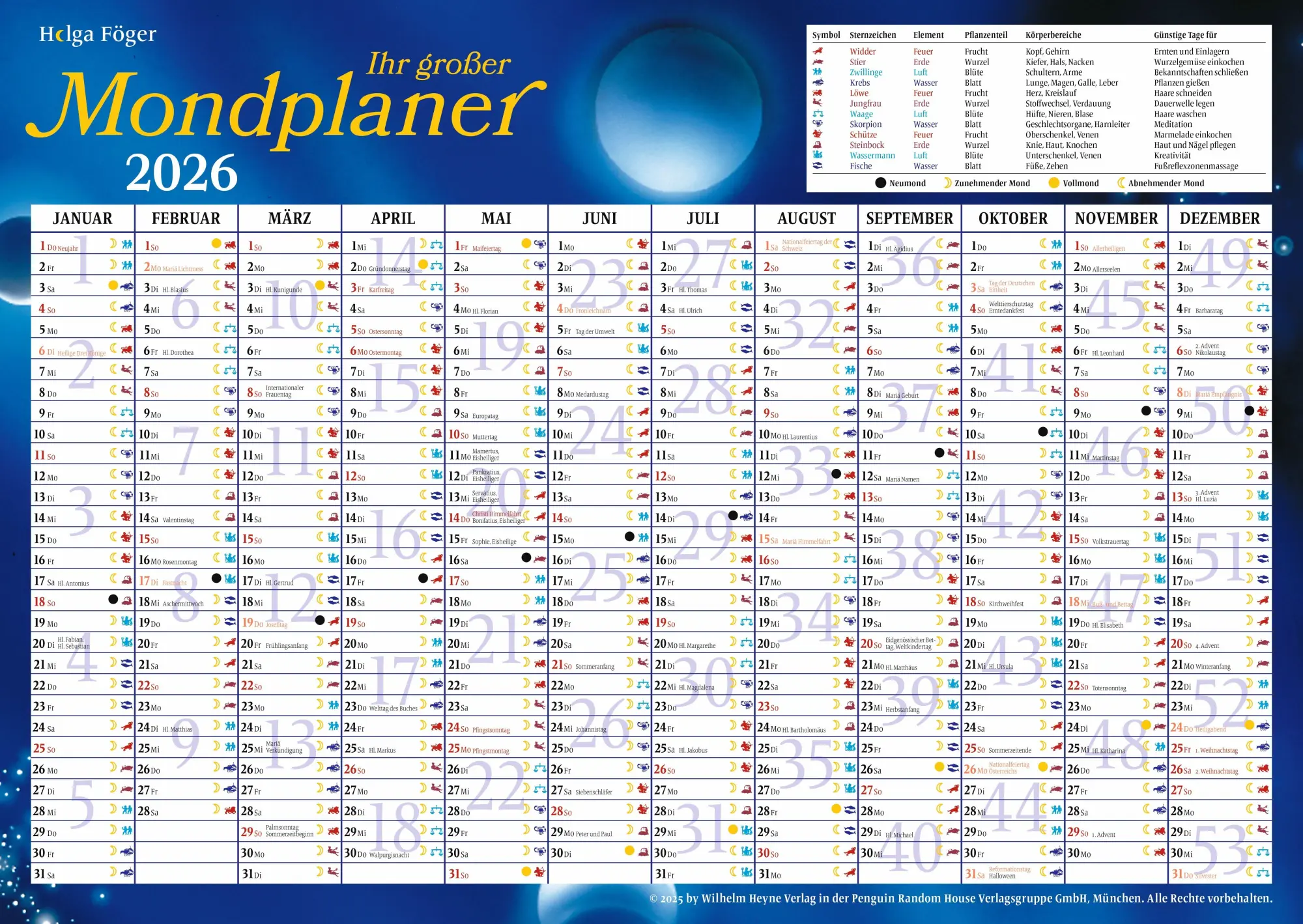 Bild: 9783453239654 | Der große Mondkalender 2026 | Helga Föger | Buch | 448 S. | Deutsch