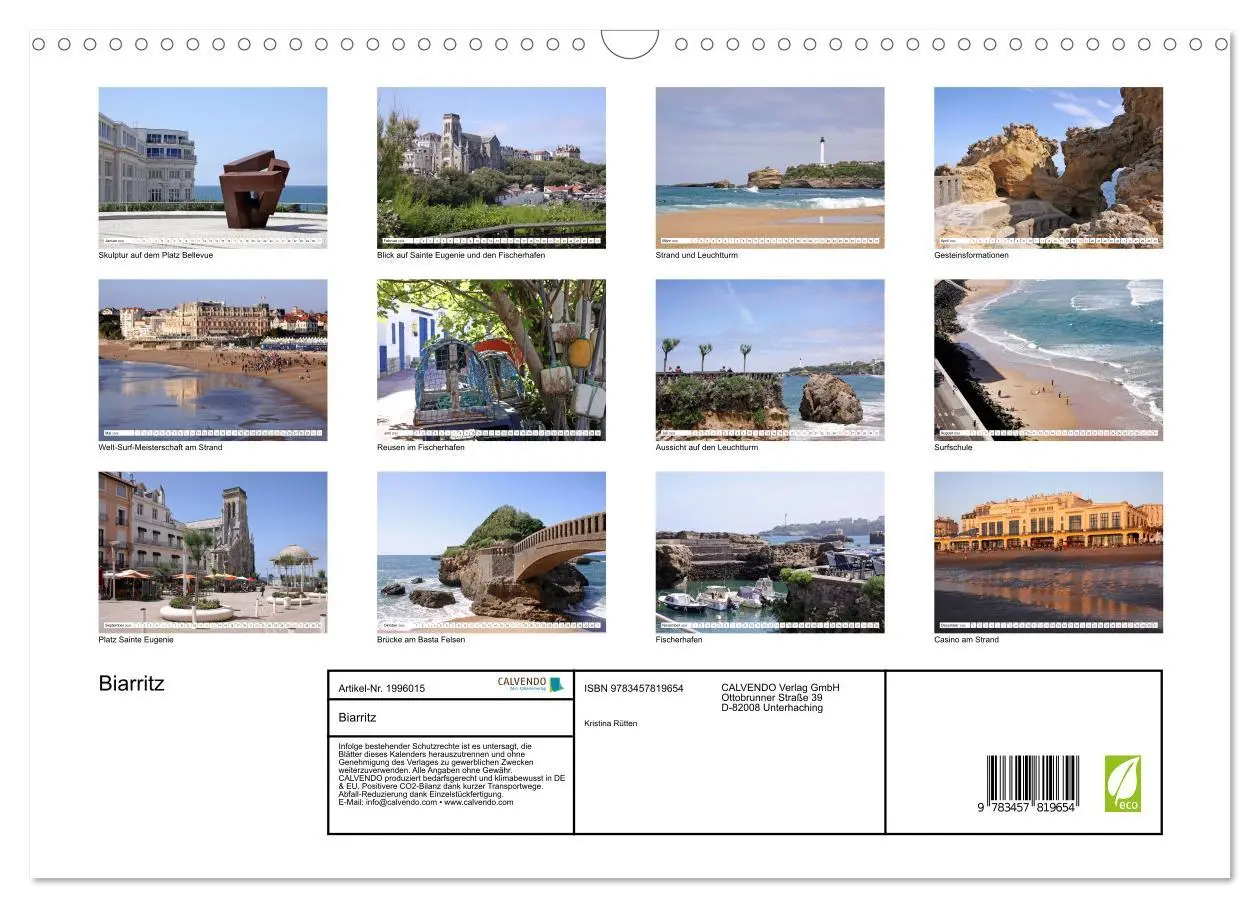 Bild: 9783457819654 | Biarritz (Wandkalender 2026 DIN A3 quer), CALVENDO Monatskalender
