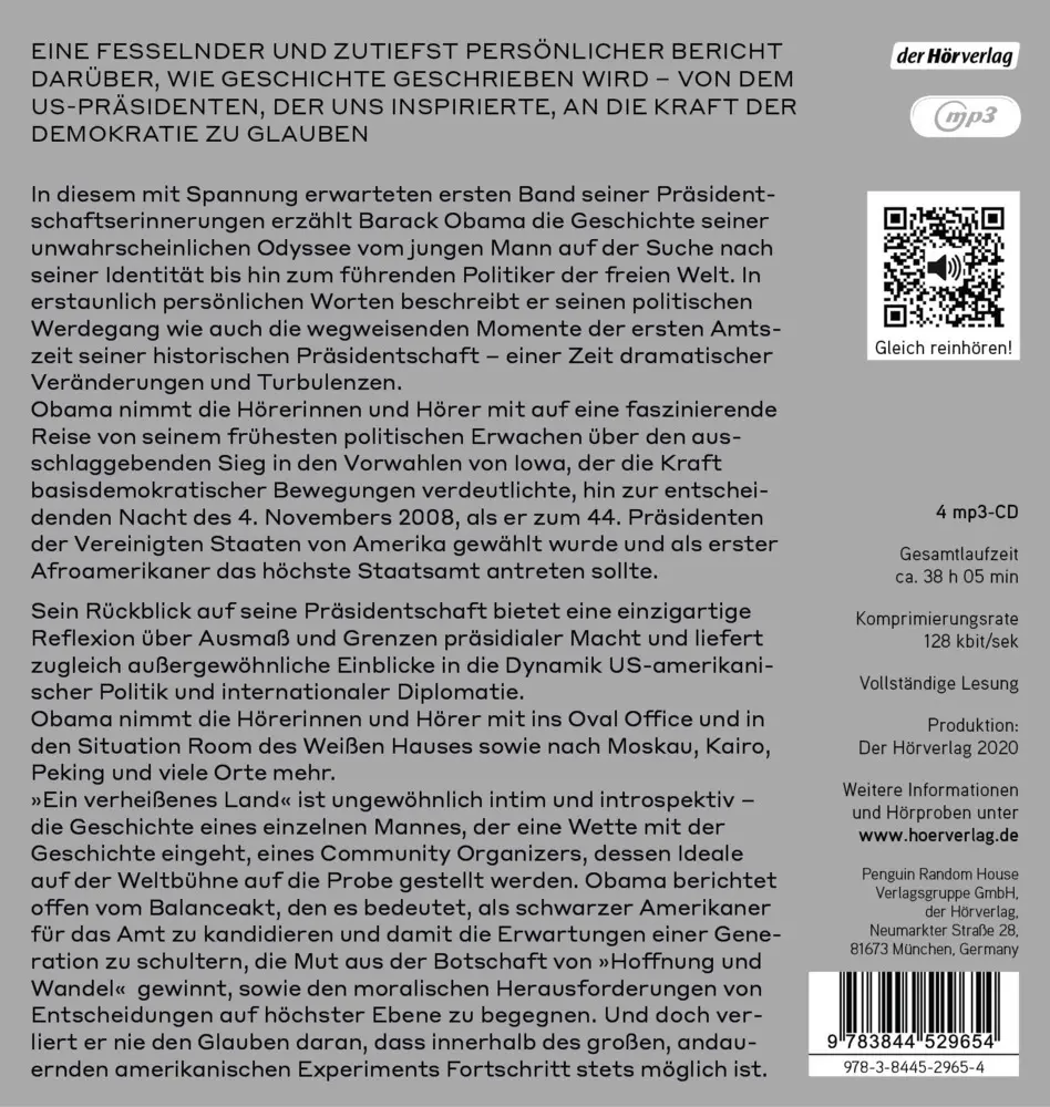 Bild: 9783844529654 | Ein verheißenes Land,4 Audio-CD, 4 MP3 | Barack Obama | Audio-CD