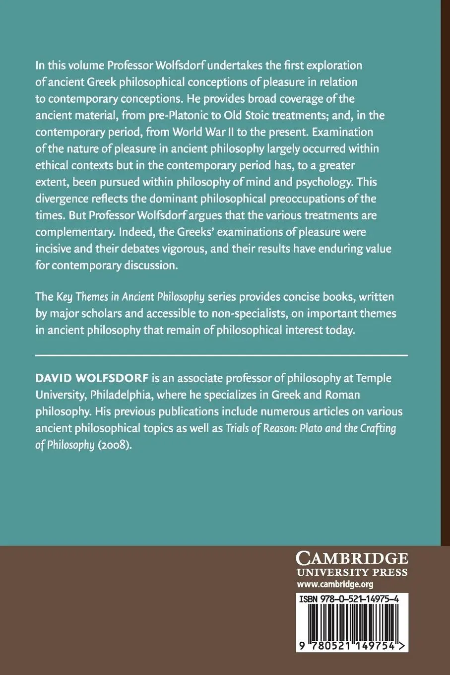Rückseite: 9780521149754 | Pleasure in Ancient Greek Philosophy | David Wolfsdorf | Taschenbuch