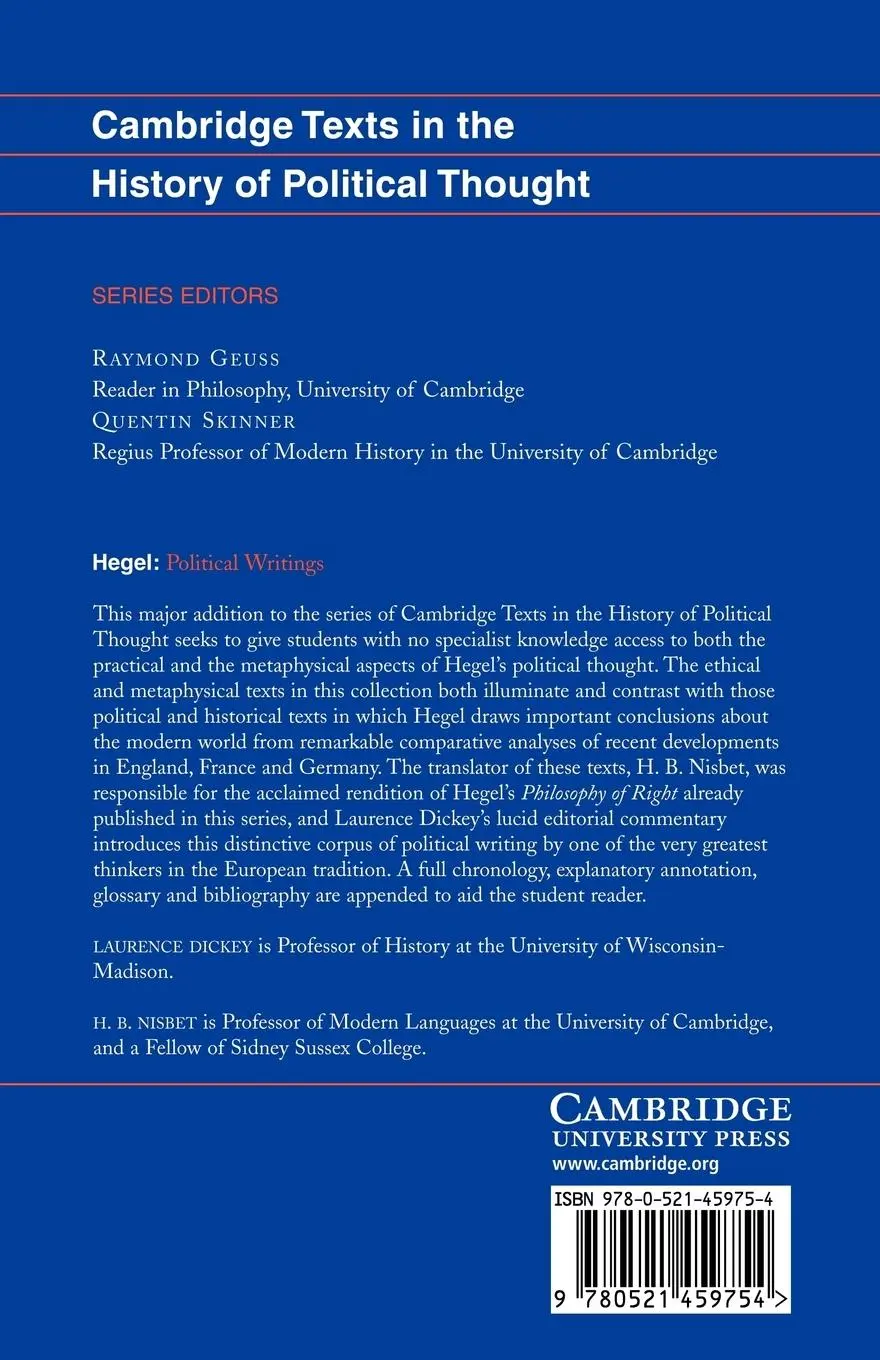 Rückseite: 9780521459754 | G.W.F. Hegel--Political Writings | Georg Wilhelm Friedrich Hegel