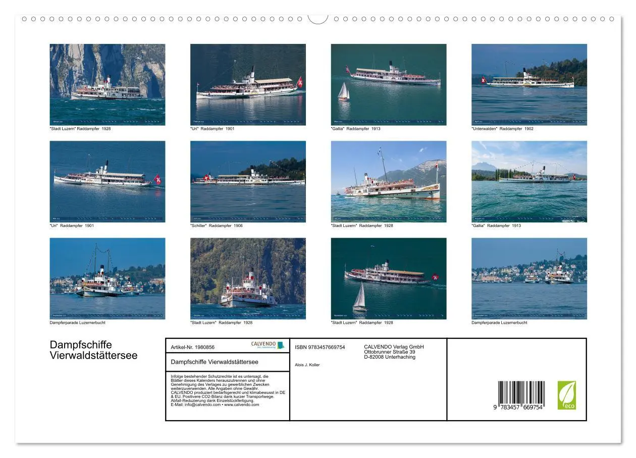 Bild: 9783457669754 | Dampfschiffe Vierwaldstättersee (Wandkalender 2026 DIN A2 quer),...