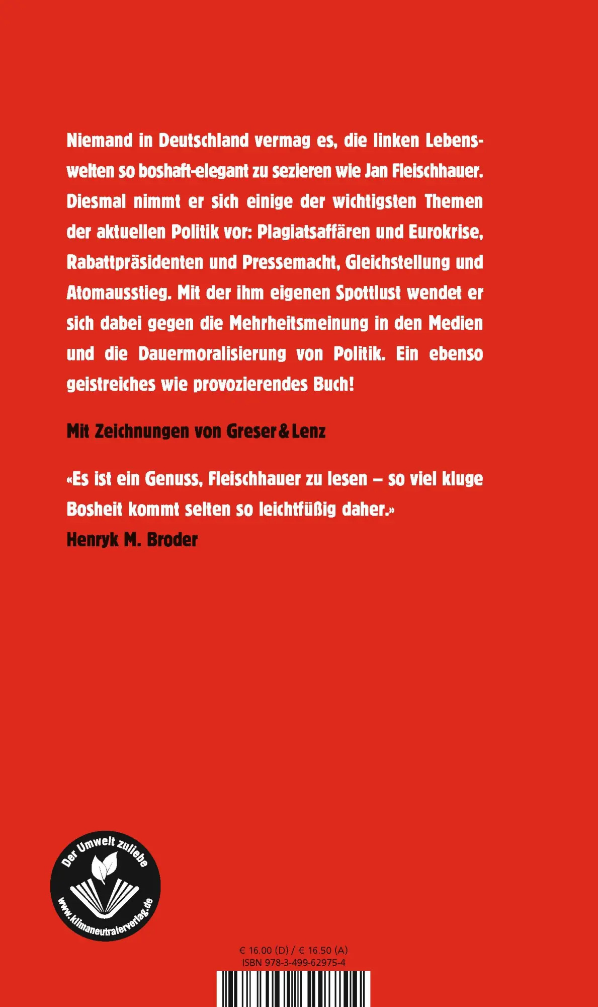 Rückseite: 9783499629754 | Der Schwarze Kanal | Jan Fleischhauer | Taschenbuch | 224 S. | Deutsch