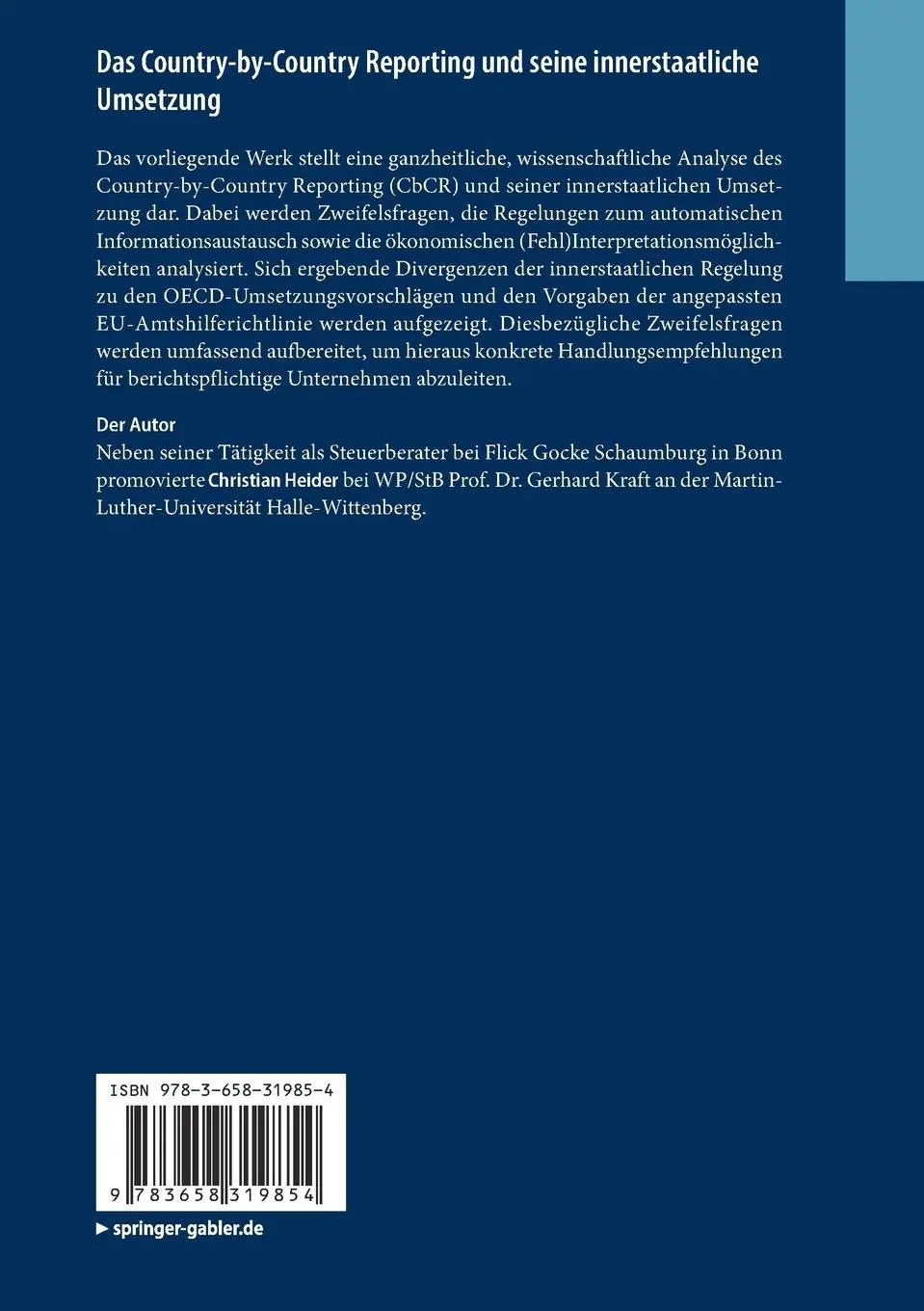 Rückseite: 9783658319854 | Das Country-by-Country Reporting und seine innerstaatliche Umsetzung
