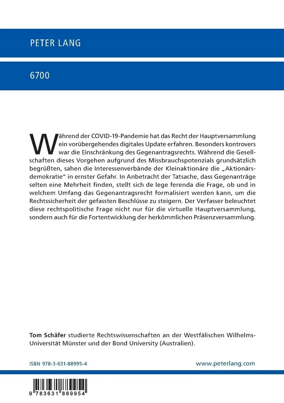 Rückseite: 9783631889954 | Die Formalisierung des Gegenantragsrechts am Beispiel der...