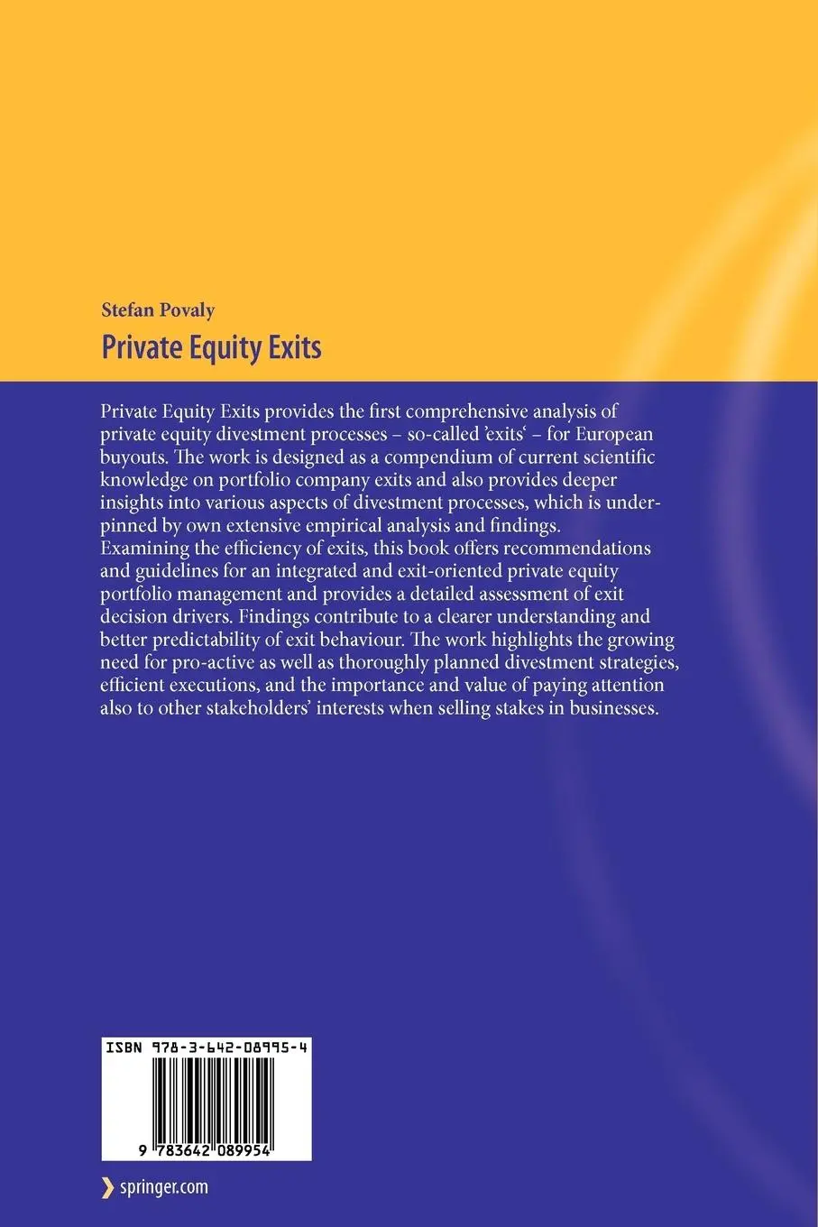 Rückseite: 9783642089954 | Private Equity Exits | Stefan Povaly | Taschenbuch | xii | Englisch