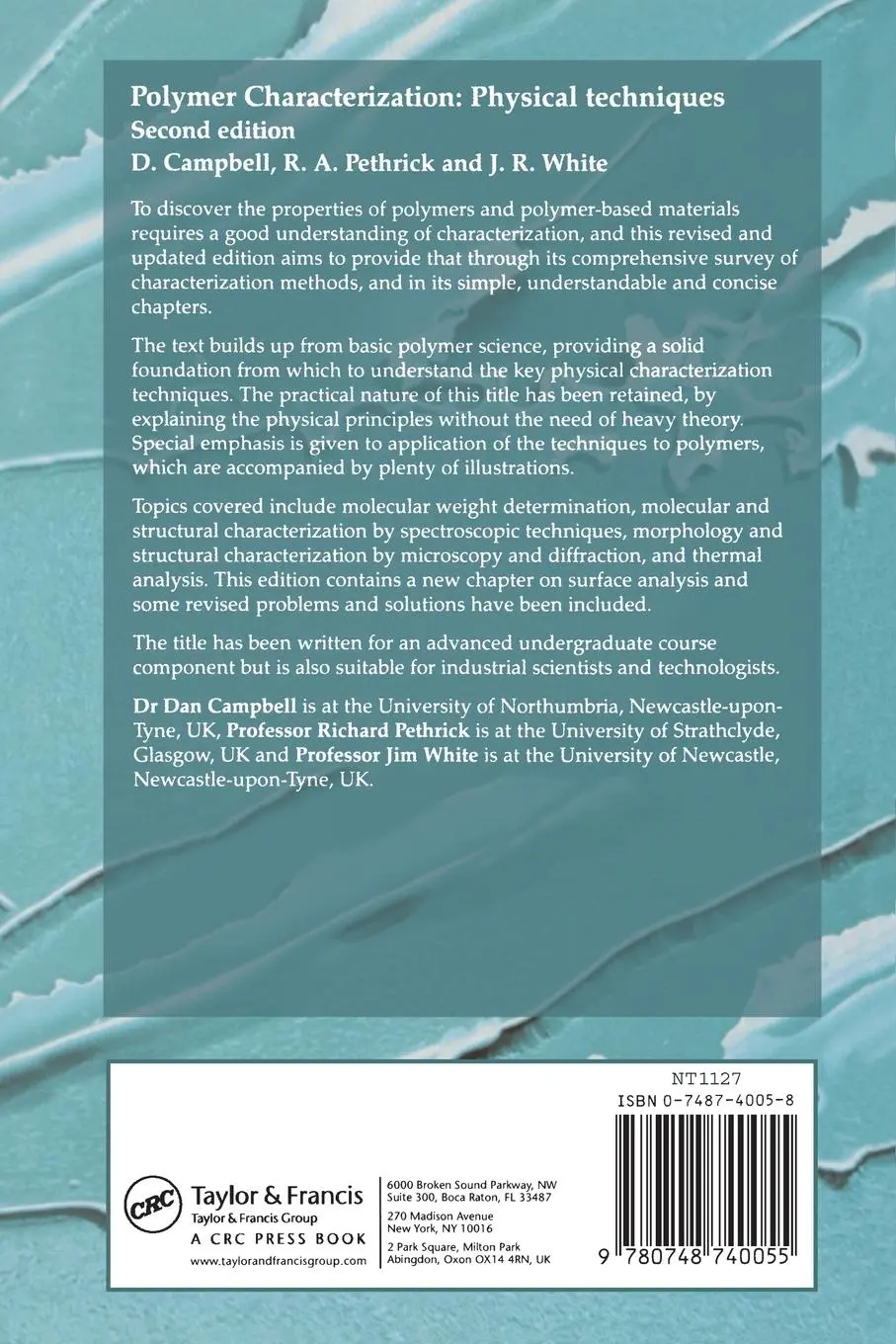Rückseite: 9780748740055 | Polymer Characterization | Physical Techniques, 2nd Edition | Buch