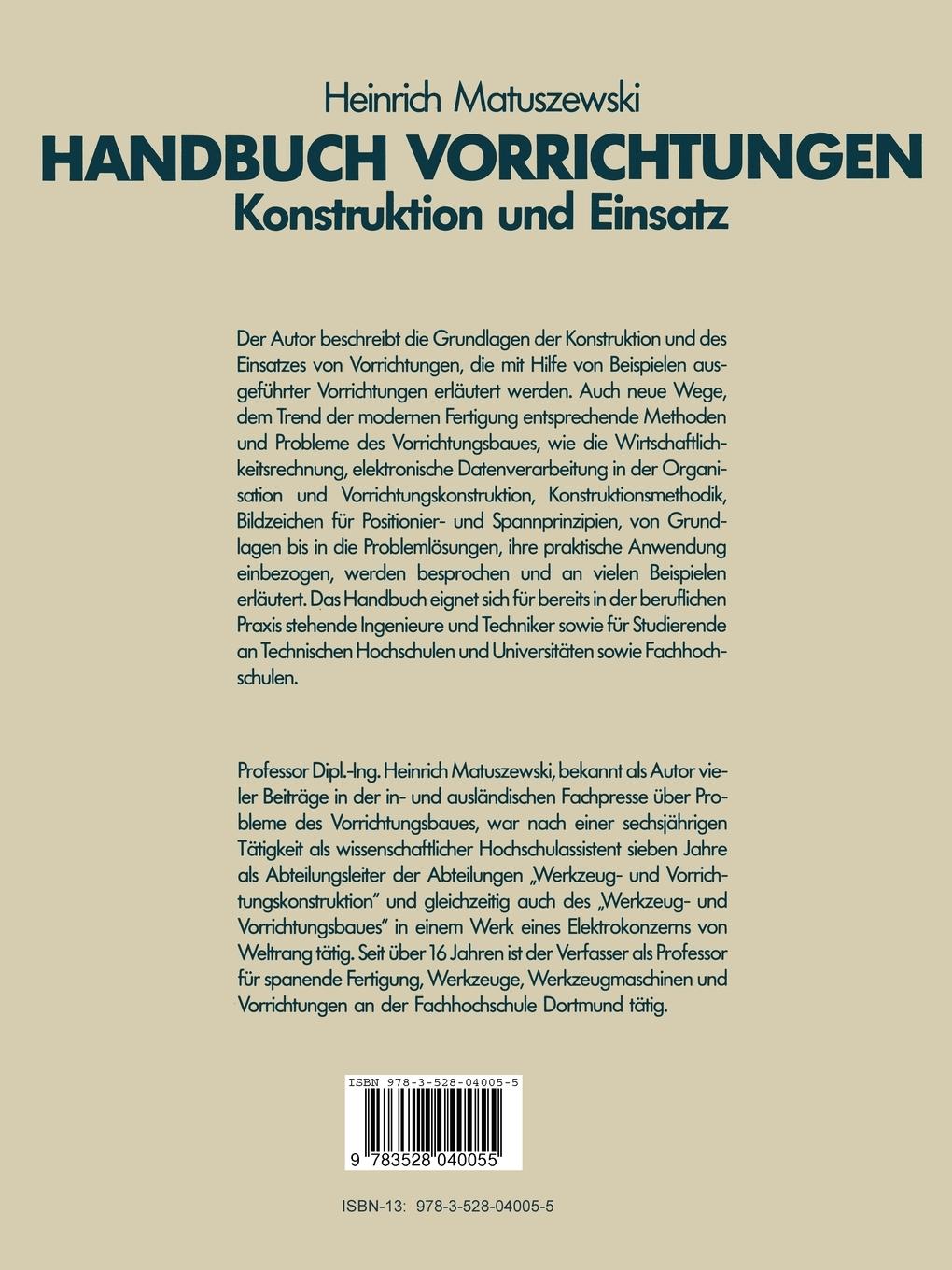 Rückseite: 9783528040055 | Handbuch Vorrichtungen | Konstruktion und Einsatz | Heinrich | Buch