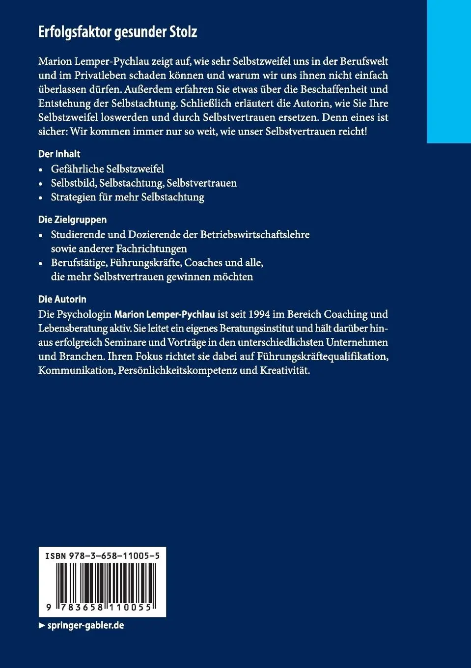 Rückseite: 9783658110055 | Erfolgsfaktor gesunder Stolz | Marion Lemper-Pychlau | Taschenbuch