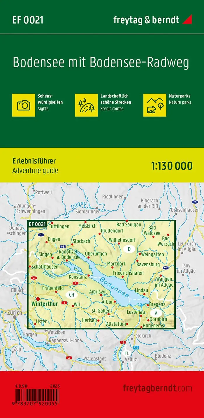 Rückseite: 9783707920055 | Bodensee mit Bodensee-Radweg, Erlebnisführer 1:130.000, freytag &amp;...