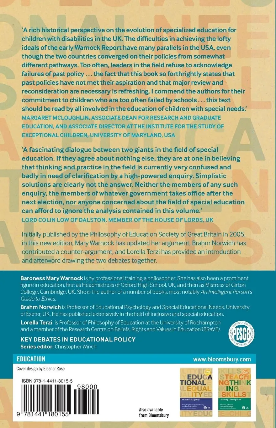 Rückseite: 9781441180155 | Special Educational Needs | A New Look | Mary Warnock (u. a.) | Buch