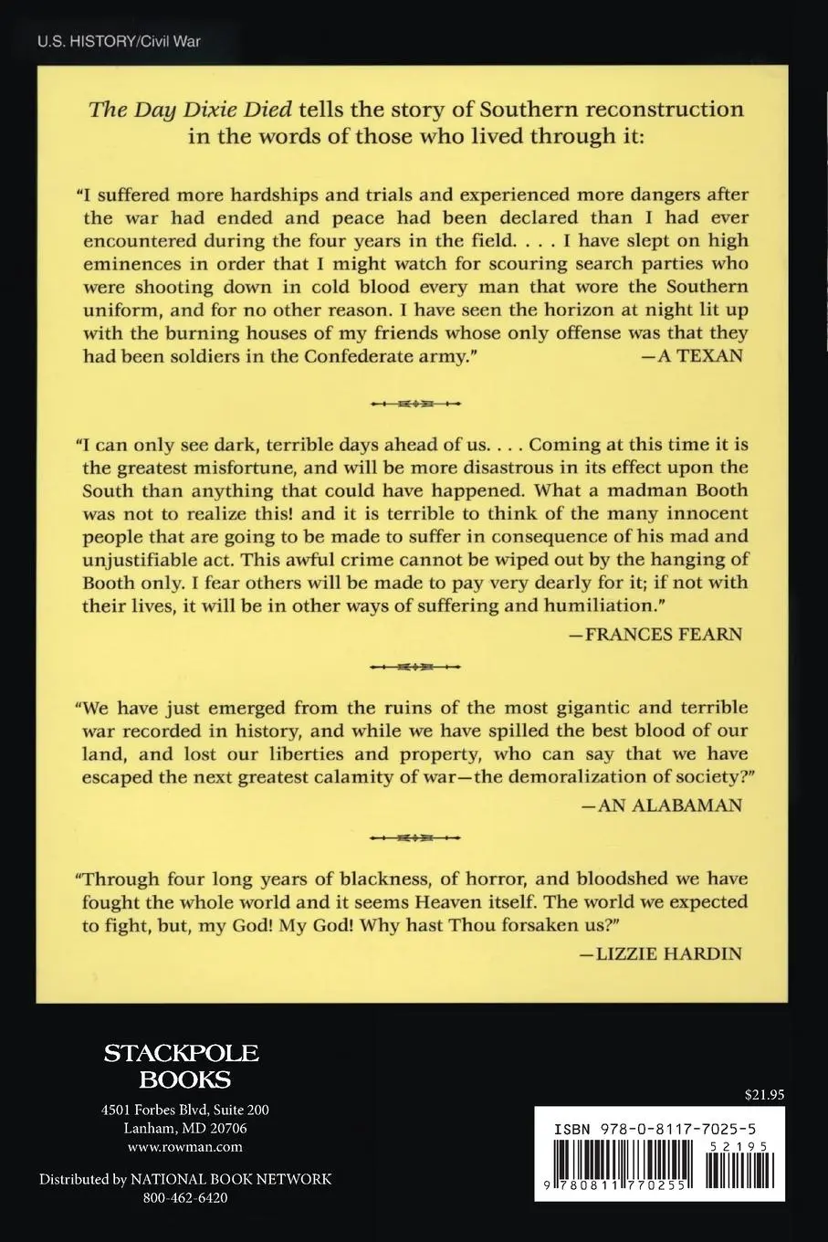 Rückseite: 9780811770255 | The Day Dixie Died | The Occupied South, 1865-1866 | Goodrich (u. a.)