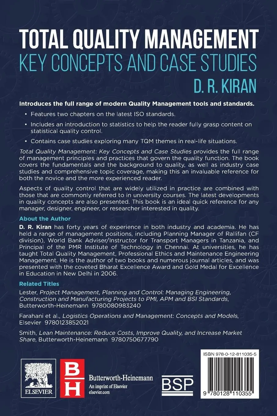 Rückseite: 9780128110355 | Total Quality Management | Key Concepts and Case Studies | D. R. Kiran