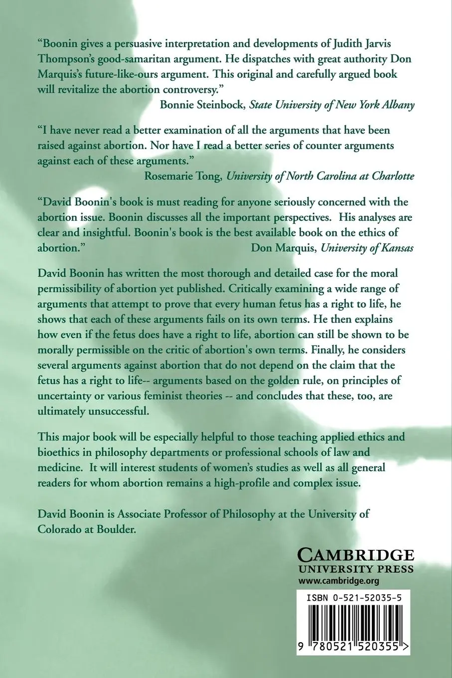 Rückseite: 9780521520355 | A Defense of Abortion | David Boonin | Taschenbuch | Englisch | 2005