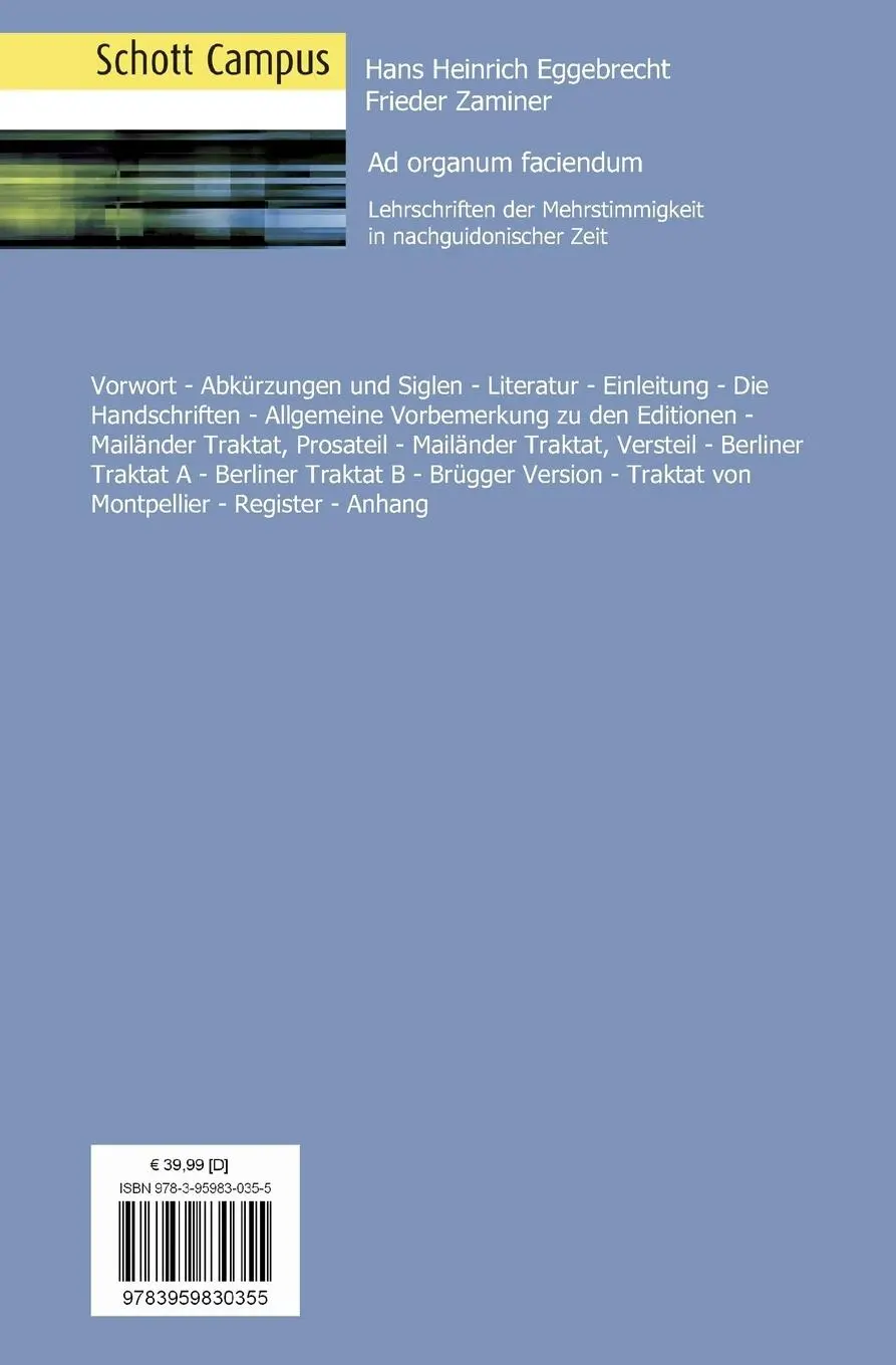 Rückseite: 9783959830355 | Ad organum faciendum | Hans Heinrich Eggebrecht (u. a.) | Taschenbuch