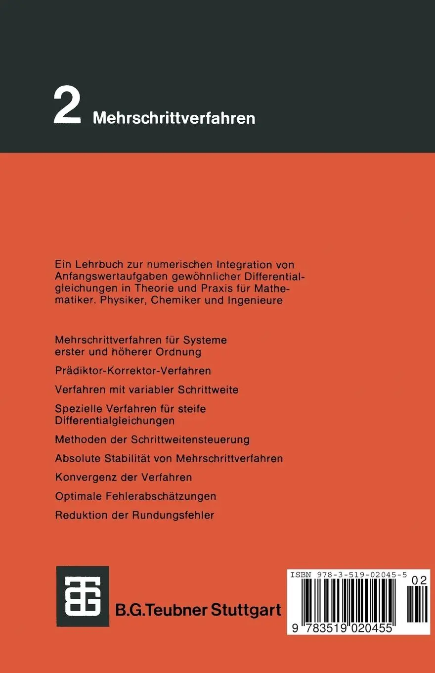 Rückseite: 9783519020455 | Numerik gewöhnlicher Differentialgleichungen | Mehrschrittverfahren
